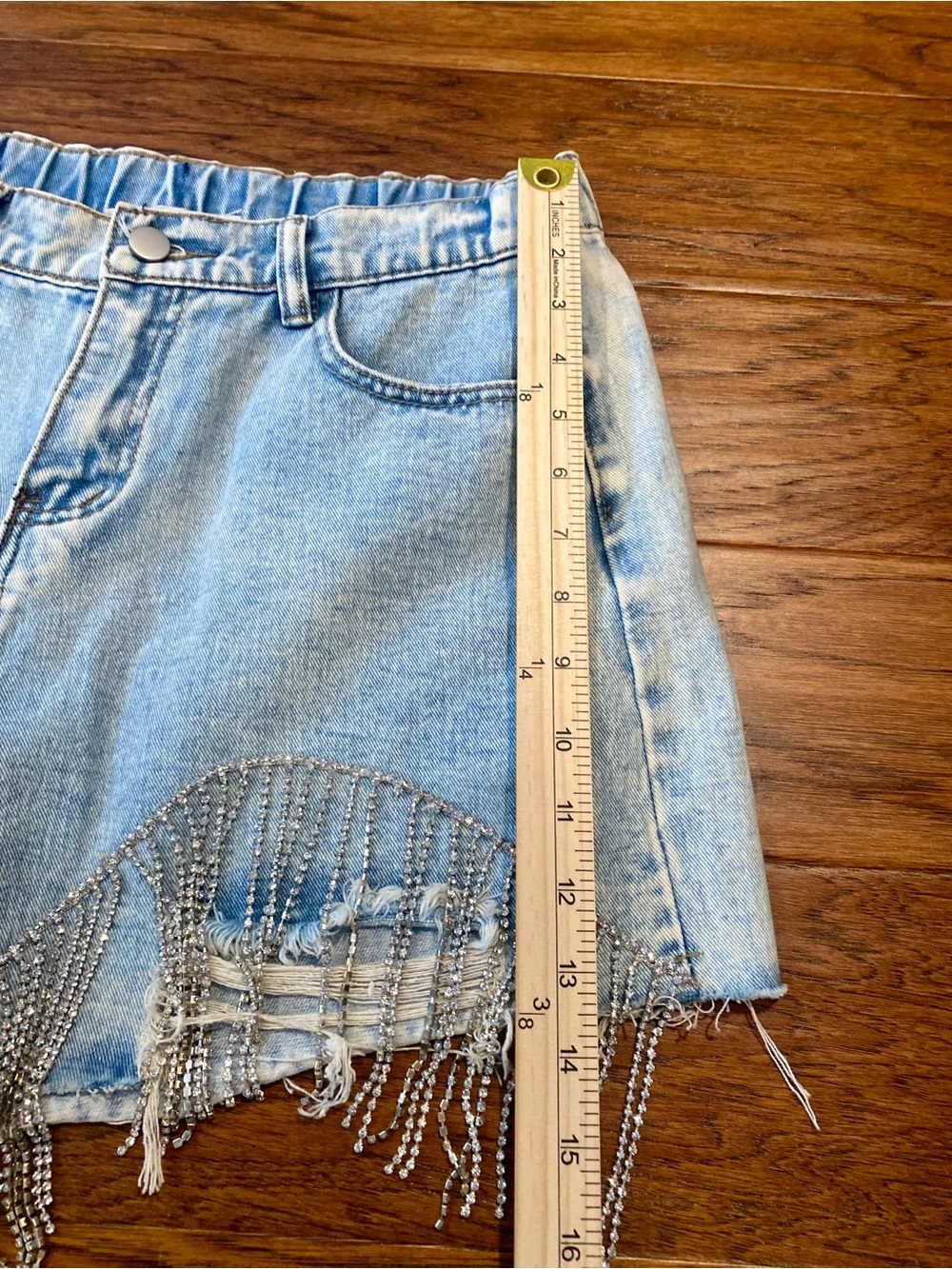 NWOT Savanna Jane‎ Light Blue Denim Shorts with Rhinestone Fringe - Picture 9 of 11